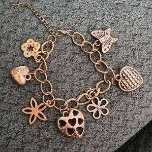 Copper Finish Bracelet with Heart and Butterfly Accents